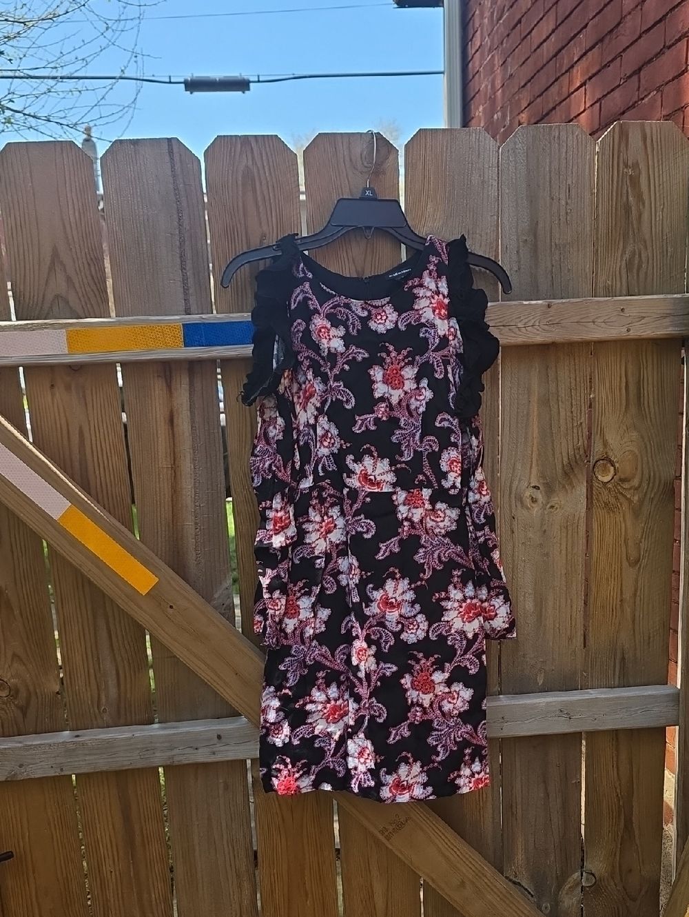 Club Monaco Black Floral Ruffle-Sleeve Mini Dress